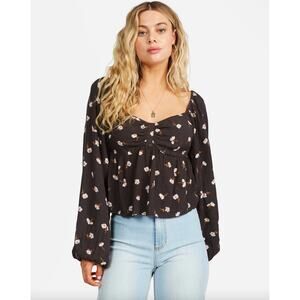 Billabong Love You More Floral Print Sweetheart Crop Blouse Size L Beach Boho
